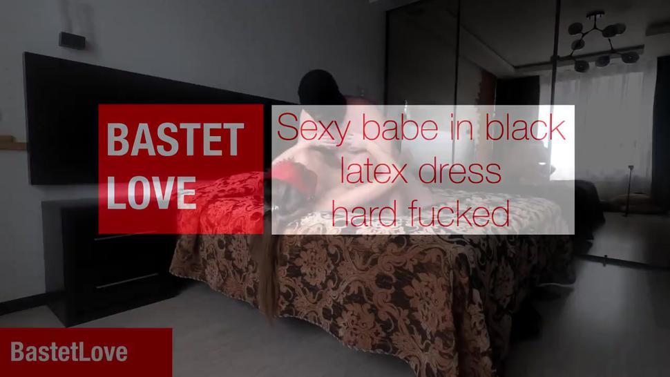 Sexy girl in black latex dress fucked hard. Part 4