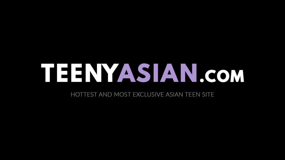 TEENY ASIAN - Trapped Asian teen Ember Snow facialized after threesome sex