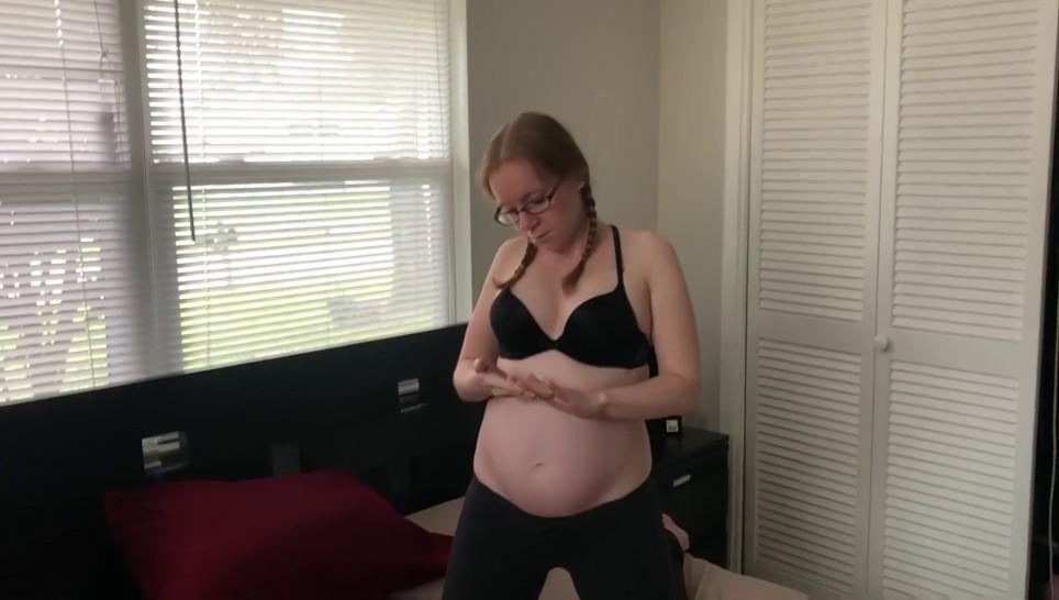 Tiny Pregnant Slut Fingers her Holes and then Sucks off the Camera Guy