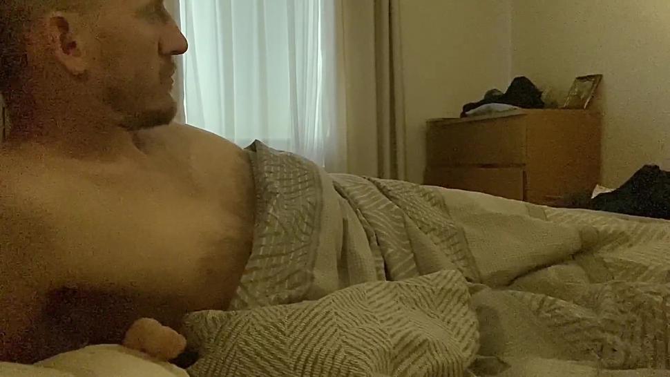 Morning glory wank on bed. Wife returning from shop any moment. Caught wanking and cumming?