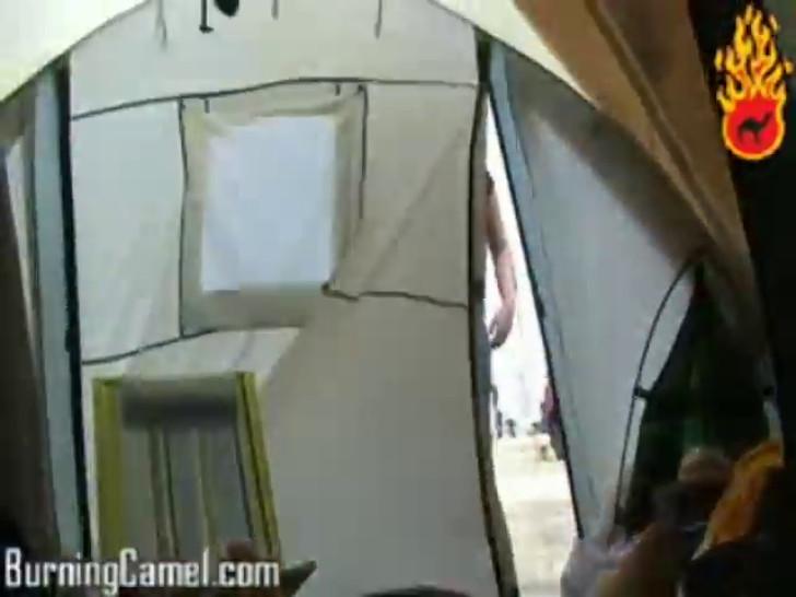 Naughty girlfriend giving head while camping