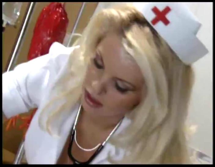 Nurse with fishnet stockings and latex gloves fucking in a hospital bed