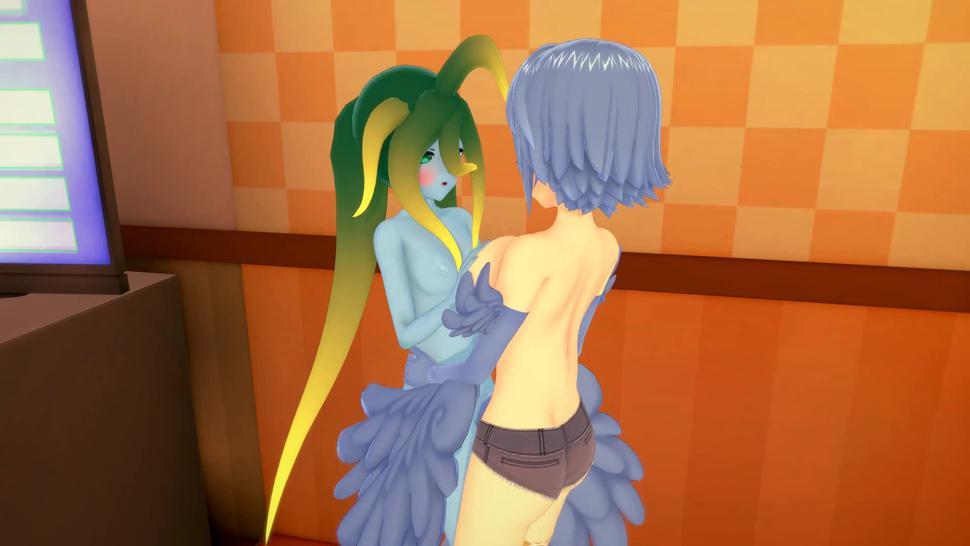 (3D Hentai)(Lesbian)(Monster Musume) Slime x Harpy Papi