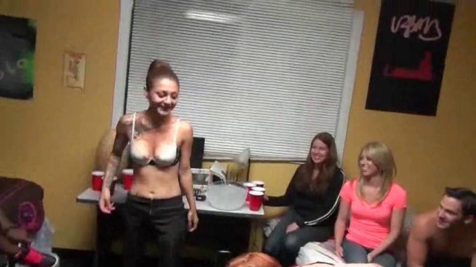 Hot college chicks touching and making out at sex party