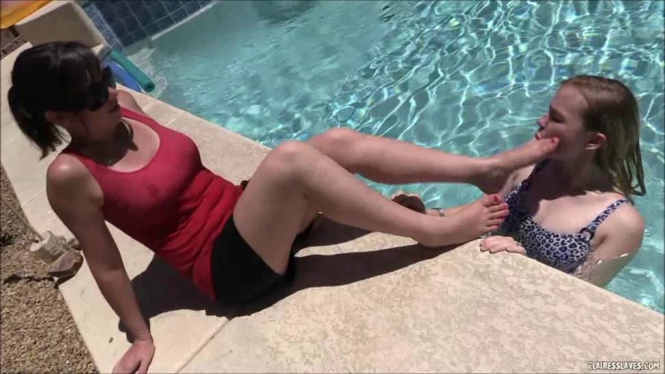 CLAIRE'S SLAVES - Foot Worship and Breath Play in the Pool