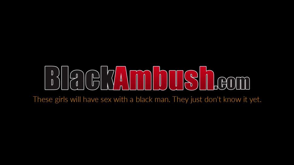 BLACK AMBUSH - Busty amateur Fawn doused in jizz at interracial casting