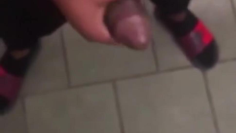 Black big cock teens jerk off in mall bathroom