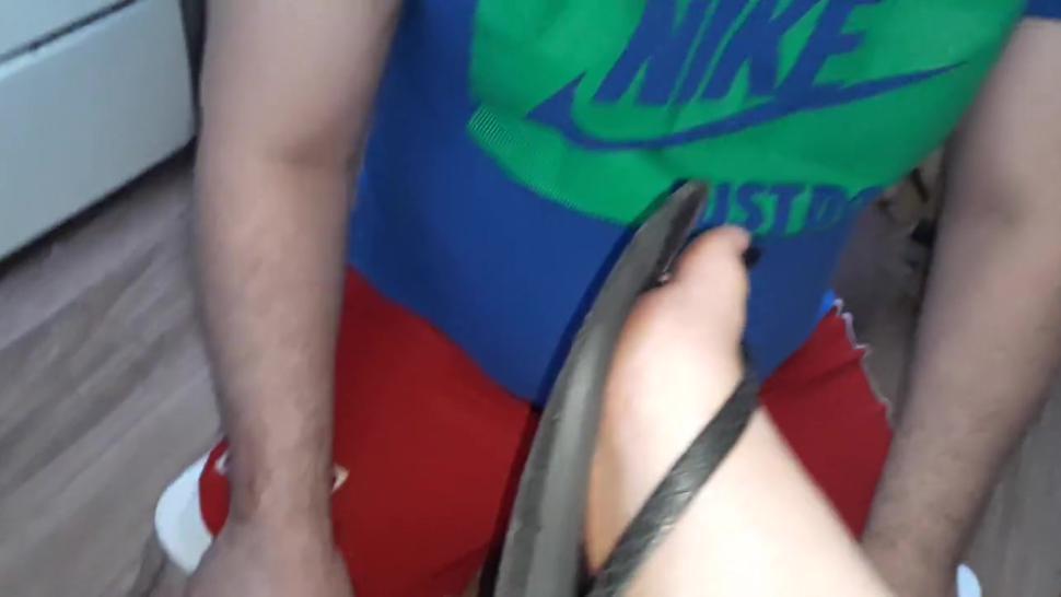 Licking dirty flip flops