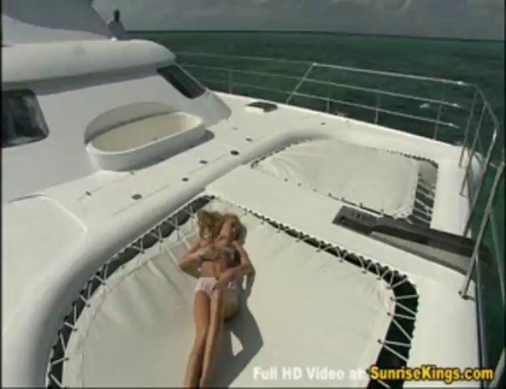 Boat threesome anal sex with sexy blonde