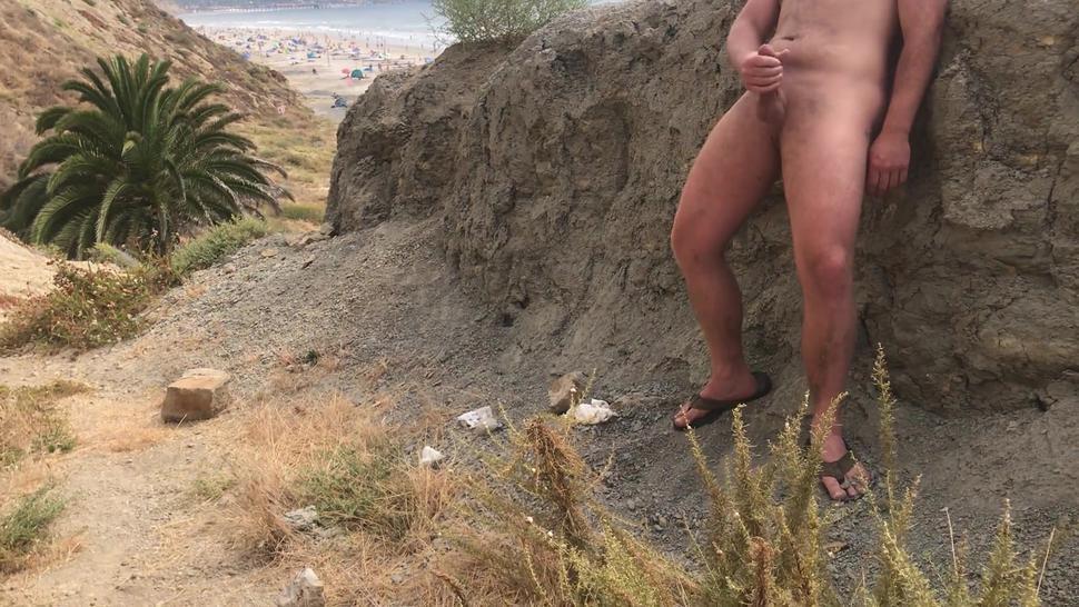 Big cock public jerk off cumshot at nude beach