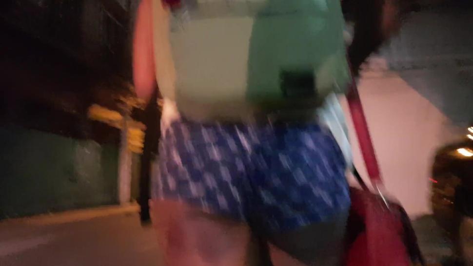 Tight Shorts No Panties Bubble Butt Sexy Ebony Anika Heart Voyeur Public Street walk Ass Underline