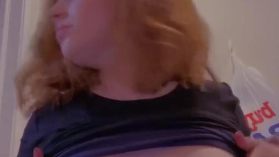 Barely legal red head touches herself