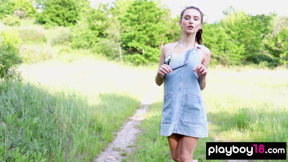 Ukrainian beauty reveals her big natural boobs outdoor