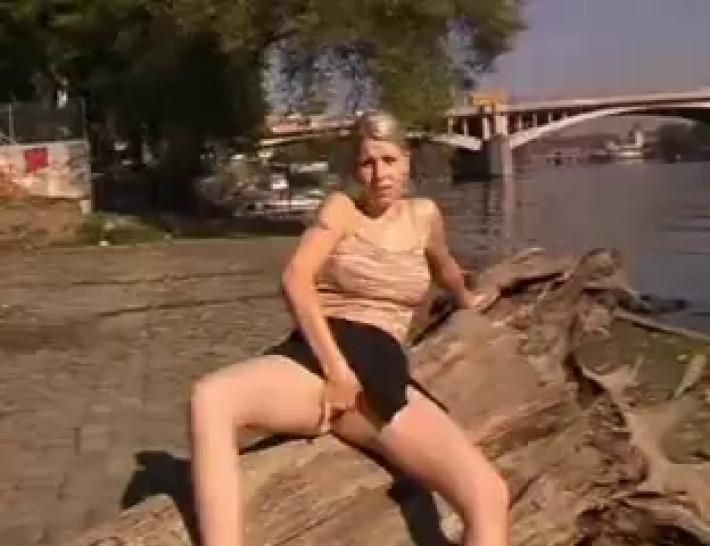 Hot blond play with her self outdoor