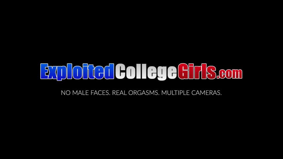 EXPLOITED COLLEGE GIRLS - Twins Joey and Sami leave college for big cock casting 4way