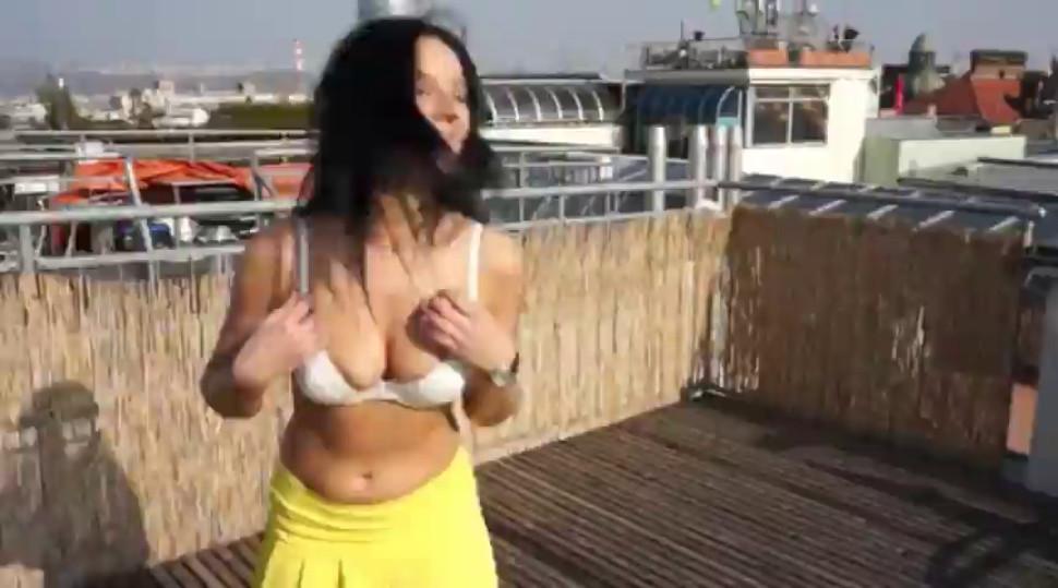 Big juggs amateur slut nailed and jizzed at the roofdeck