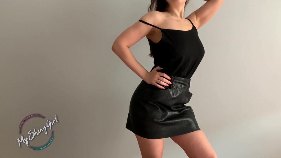 big booty milf loud moaning when hard screw in Leather skirt . Homemade. MyShinyGirl