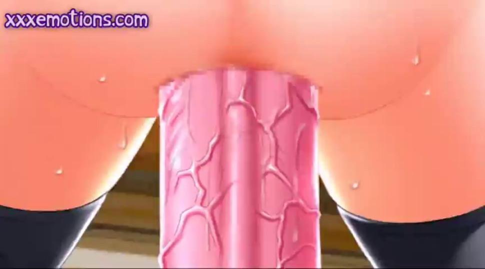 Animated slut masturbating with huge dildos
