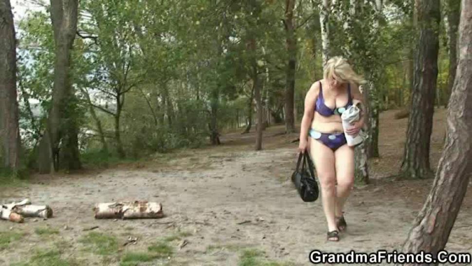 GRANDMA FRIENDS - Flabby old granny double dicked near lake