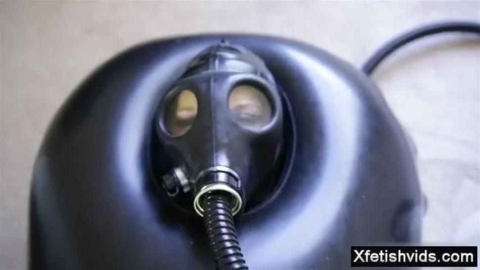 Inflatable sleep sack bondage - gas mask