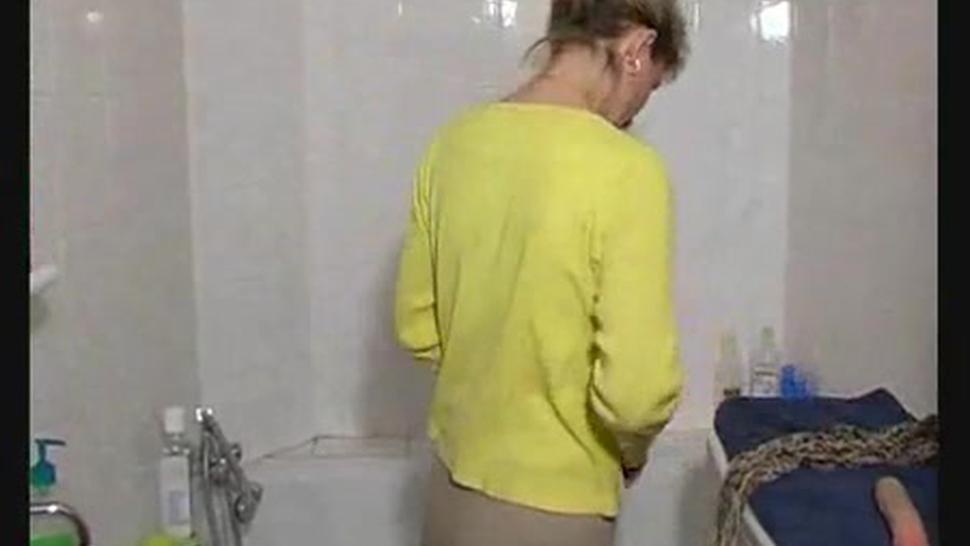 Mother In White Undies Stripping In Bathroom