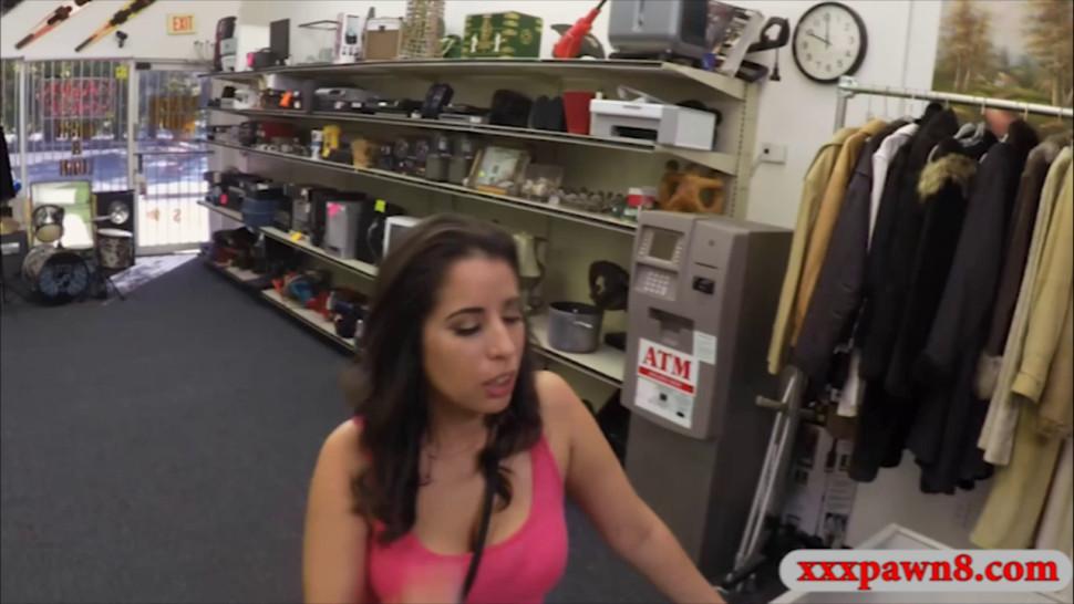 Hot lady shows off big tits and banged at the pawnshop