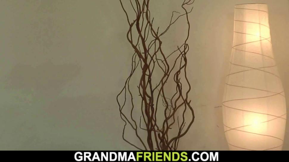 GRANDMA FRIENDS - Two teen boys fuck very old blonde cleaning granny