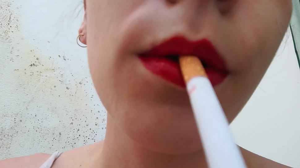 SUPER CLOSE UP RED LIPS SMOKING