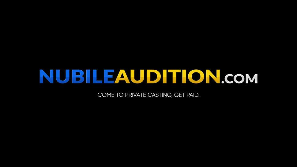 NUBILE AUDITION - Casting with blue eyed tattooed babe ends with cum in mouth