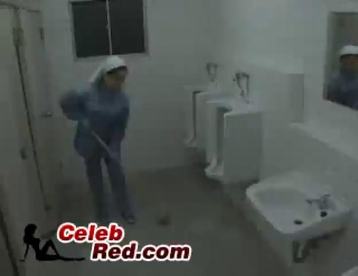 Asian Cleaning Lady Helps Patient In A Toilet Asian