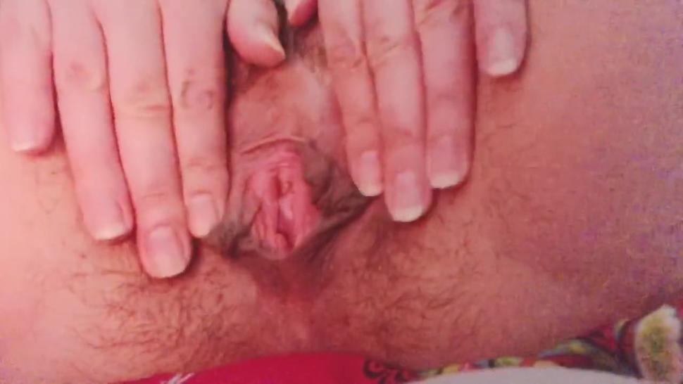 Hairy hippie lesbian pussy spread wide to fit five fingers in and rub clit til wet asmr orgasm