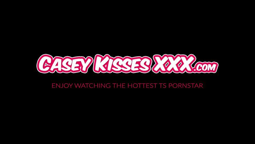 CASEY KISSES XXX - Inked tranny Casey Kisses double penetrated before facial