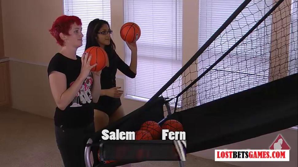LOSTBETSGAMES - Two cute girls Salem and Fern play strip basketball shootout