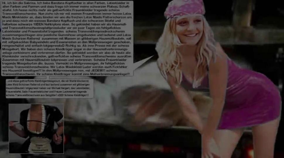 LatexMaidGirls: Scheiss Transvestitenschwein im Muellpresswagen totpressen