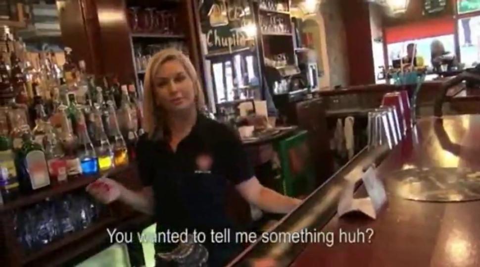 Sexy amateur blondie barmaid pussy slammed for some money