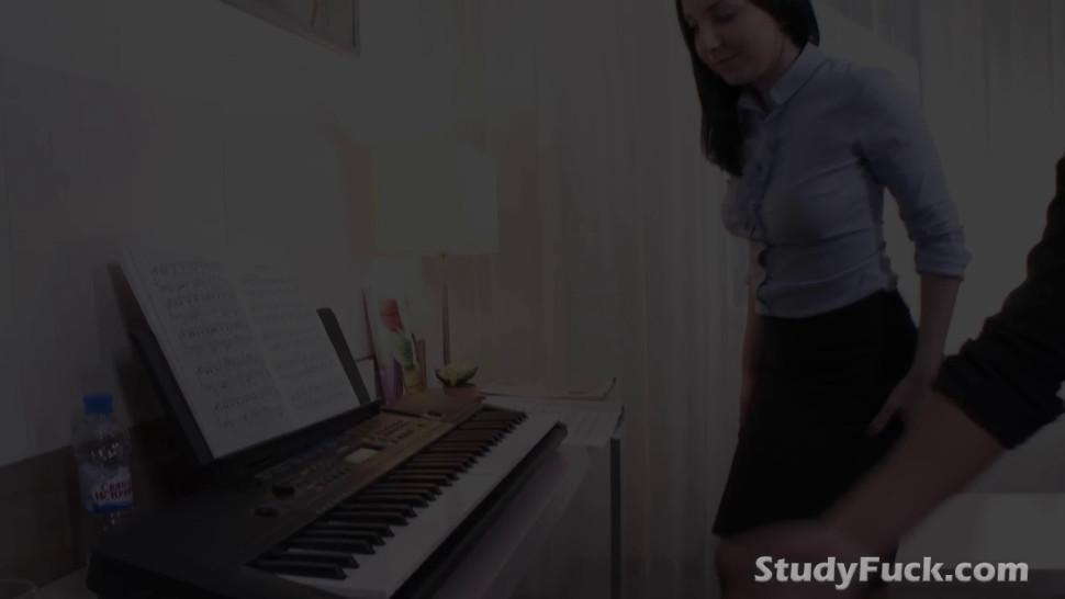 Piano teacher disciplines his hot student