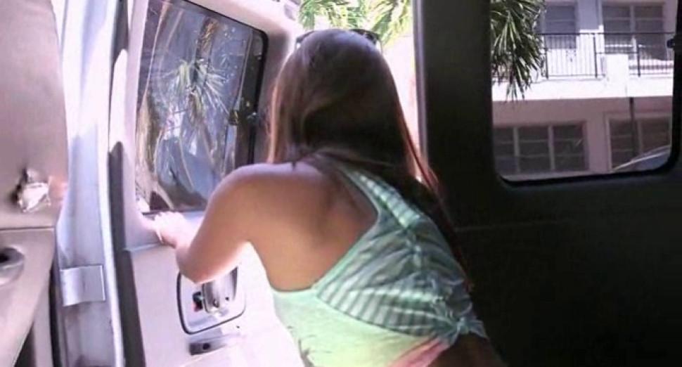 Hot teen licking and sucking fine dick in the sex bus