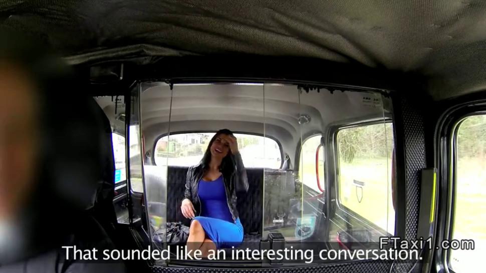 British busty amateur blowjob in fake taxi in public
