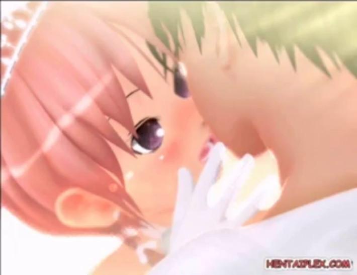3D hentai bride fingering wet pussy and blowjob