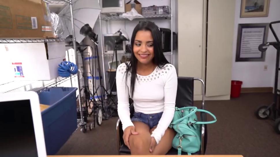 Latina teen gets her pussy wet at her first job interview with a black casting agent that wants her