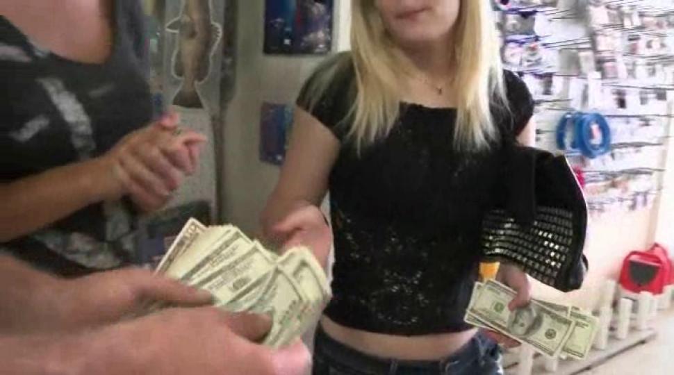 Stunning blonde amateur doll fucked for cash in public