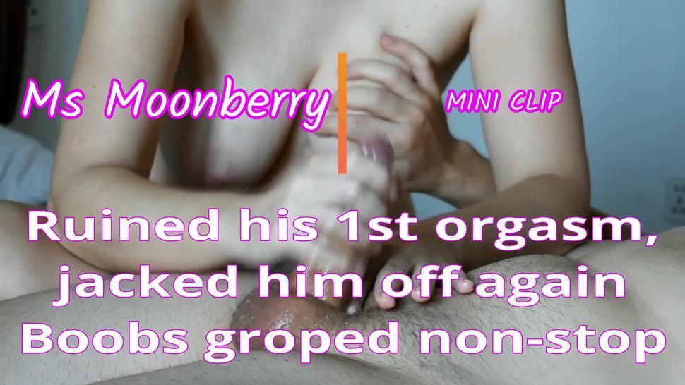 Ruined His 1St Orgasm, Jacked Him Off Again ? Tits Groped Non-Stop