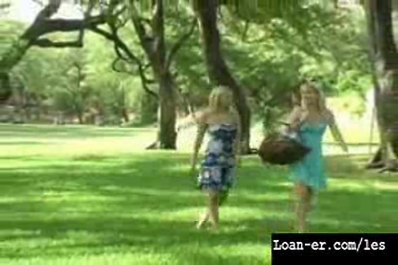Hot Blonde Lesbians have sex in a Public Park