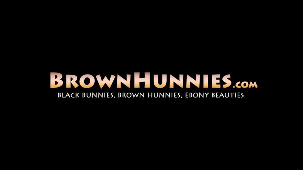 BROWN HUNNIES - Young chocolate beauty slobbers on fat dick before riding it