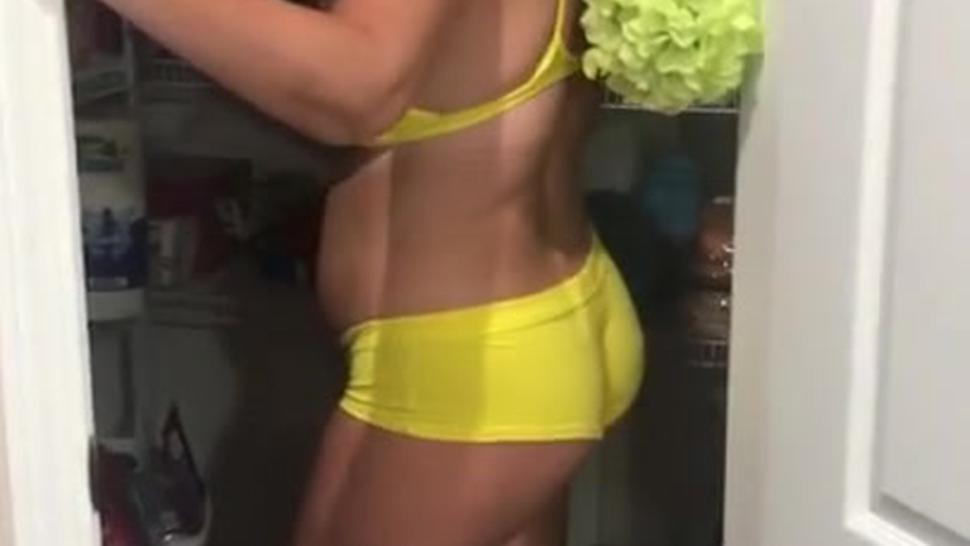 Sexy pawg wife in kitchen short shorts