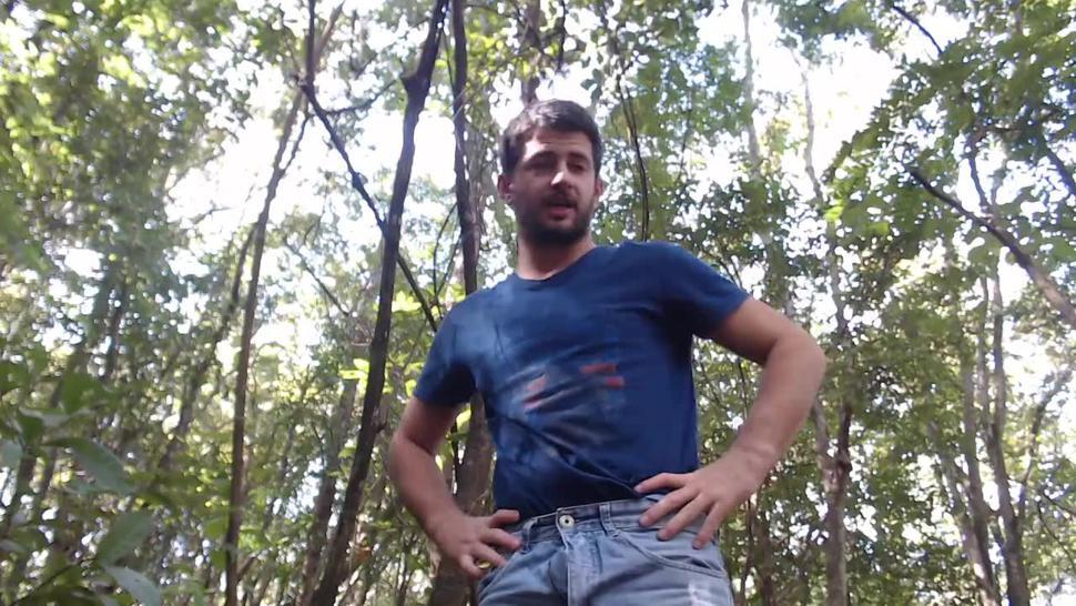 sexy uncut guy pissing in nature (woods, forest, outdoors)