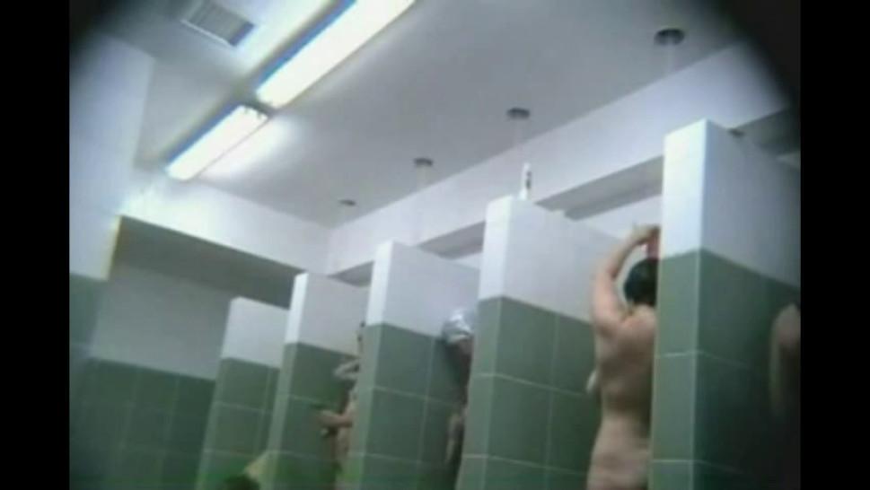 Moms and teens in public shower room
