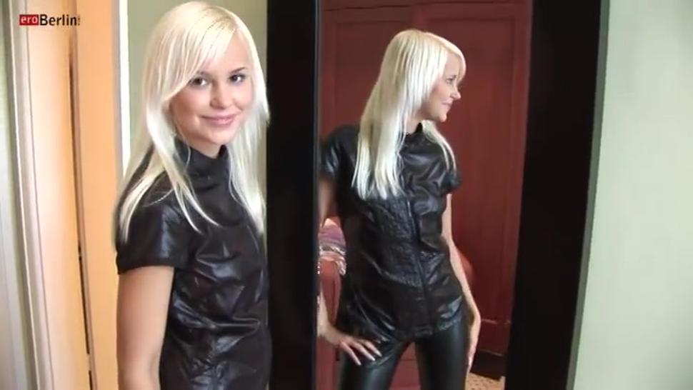 Eroberlin blond young teen Lola sexy leather fetish striptease