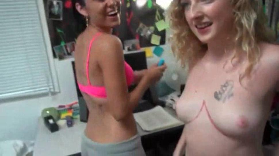 Crazy college teens taping their party with sex games