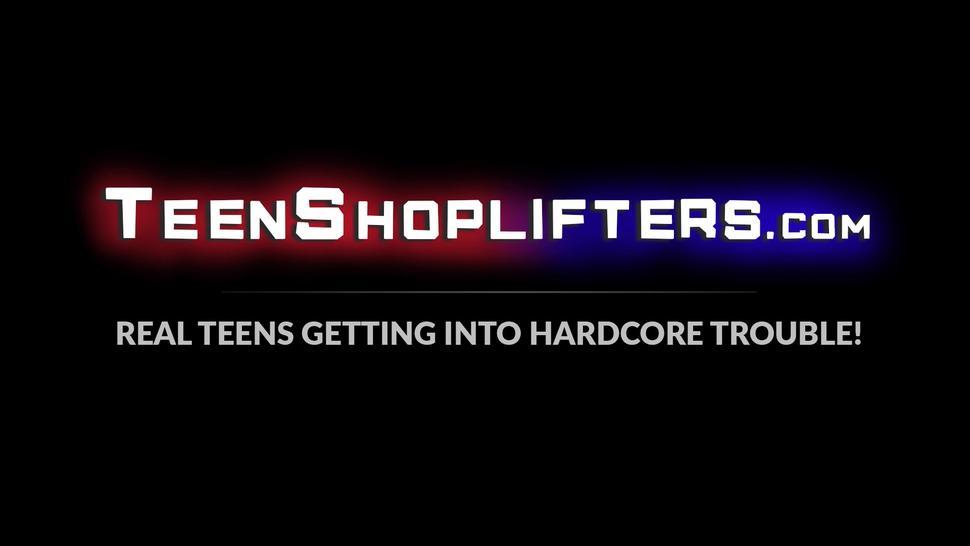 TEEN SHOPLIFTERS - Brunette teen perp Jaycee Starr hard pounded after thievery